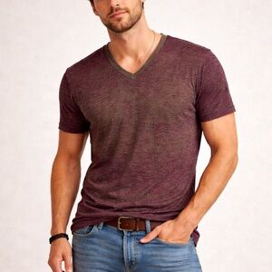 The Rails Maroon Tie Dye Vapor V-Neck Lightweight Distressed Rayon Tee (XL)